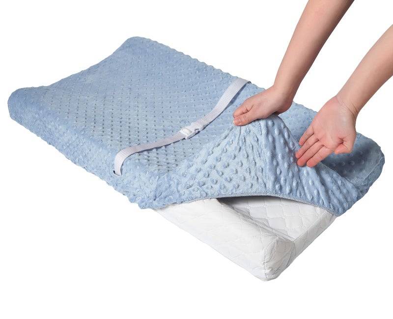 QUENESS Baby Changing Pad Cover, Super Soft Plush Dot Diaper Changing Table Covers for Baby Girls and Boys, Ultra Comfortable, Safe for Babies, Fit 32"/34'' x 16" Pad (SkyBlue) - Image 3